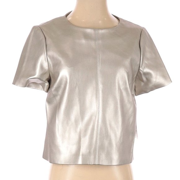 Aqua Tops - NWT Faux Leather Crop Top in Metallic Tan Size S